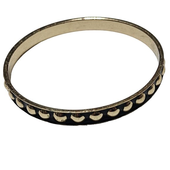 Elegant Gold Tone Black Studded Bangle Bracelet Punk Gothic Steam Punk Fashion - Picture 1 of 4